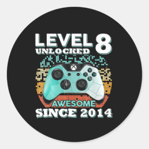 8th Birthday Gift Boys Level 8 Unlocked Gamer Classic Round Sticker
