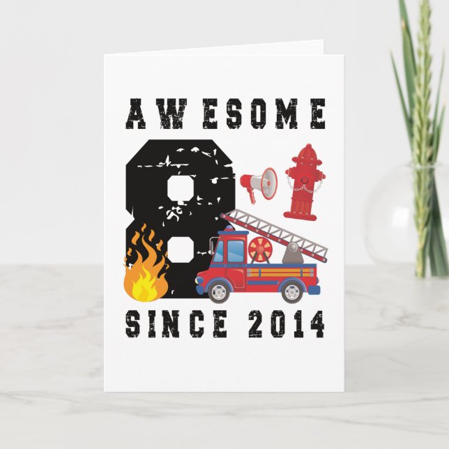 8th Birthday Gift Firefighter Boy Born in 2014 Card (Front)