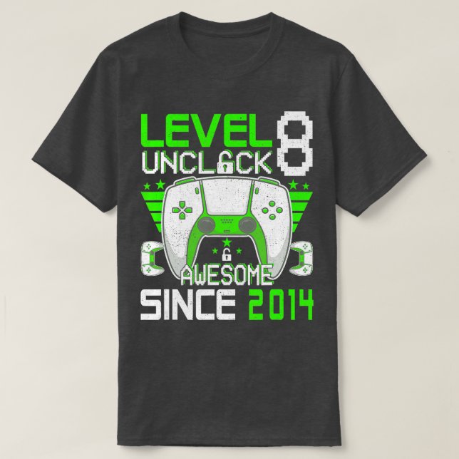 8th Birthday Gift Level 8 Unlocked Awesome 2014 Vi T-Shirt (Design Front)