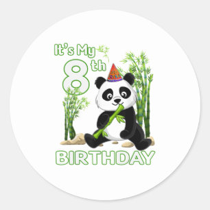 8th Birthday Gifts 8 Years Old Party Animal Panda  Classic Round Sticker