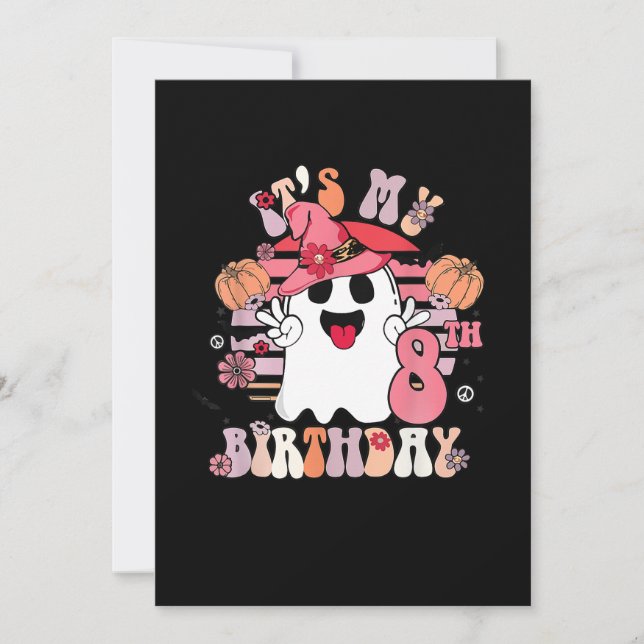 8th Birthday Gifts Spooky Boo Groovy Retro 70s Invitation (Front)