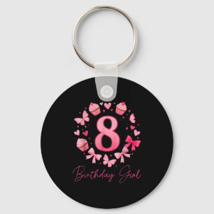 8th Birthday Girl Aesthetic Coquette Bow Key Ring
