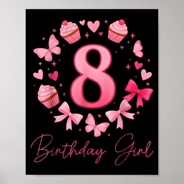 8th Birthday Girl Aesthetic Coquette Bow  Poster (Front)