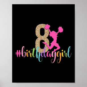 8th Birthday Girl Cheerleader Rainbow Cheerleading Poster