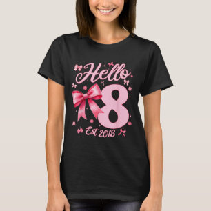 8th Birthday Girl Coquette Bow Hello Eight Est T-Shirt