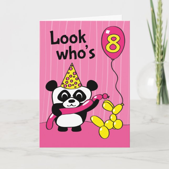 8th Birthday - Girl Panda with Balloons Card (Front)