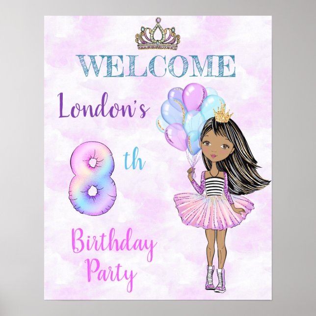 8th Birthday Girl Princess African American Poster (Front)