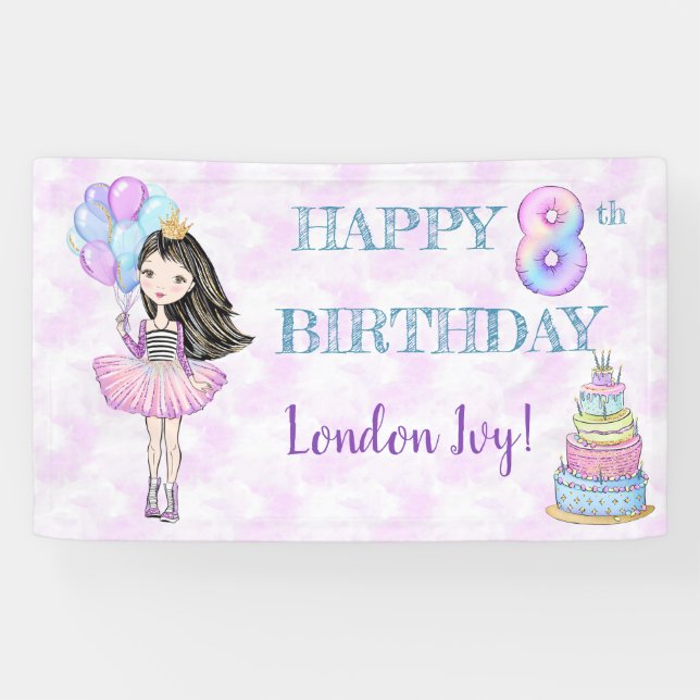 8th Birthday Girl Princess Lavender Turquoise Banner (Horizontal)