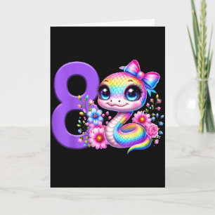 8th Birthday Girl Snake Party Rainbow Coquette Bow Card