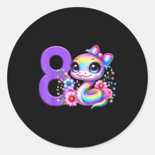 8th Birthday Girl Snake Party Rainbow Coquette Bow Classic Round Sticker