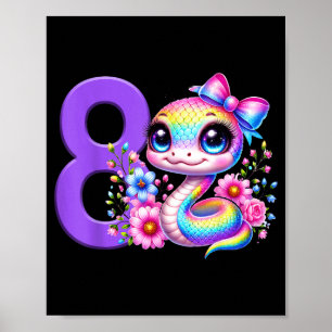 8th Birthday Girl Snake Party Rainbow Coquette Bow Poster