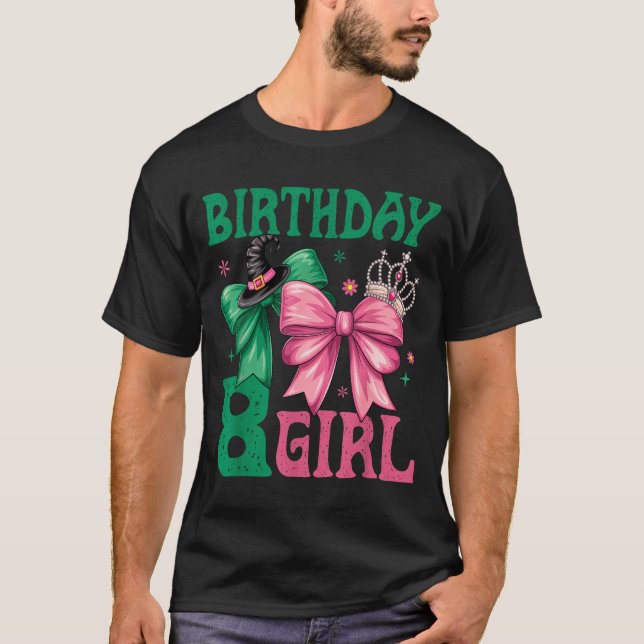 8th Birthday Girl Witch Nk Green 8 Year Old Birthd T-Shirt (Front)