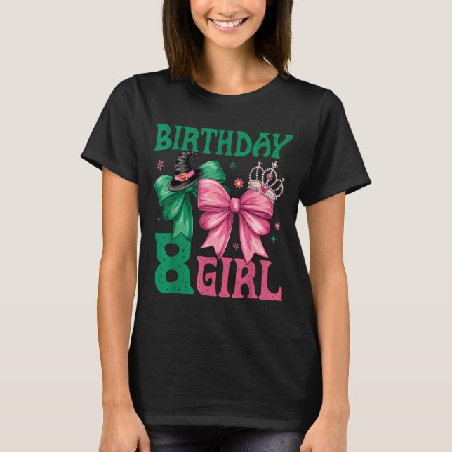 8th Birthday Girl Witch Nk Green 8 Year Old Birthd T-Shirt (Front)