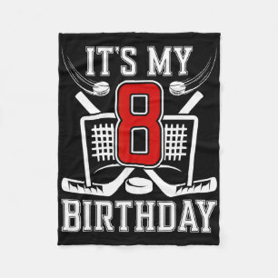 8th Birthday Ice Hockey Boy 8 Year Old Ice Hockey Fleece Blanket