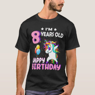 8th Birthday I'm 8 Year Old Dabbing Unicorn Girl B T-Shirt