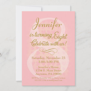 8th Birthday Invitation Girls Pink Gold Hearts