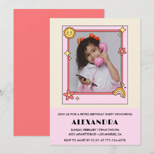 8th birthday invitation Retro Groovy Pink Floral