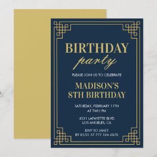 8th birthday invitations Birthday party girl navy