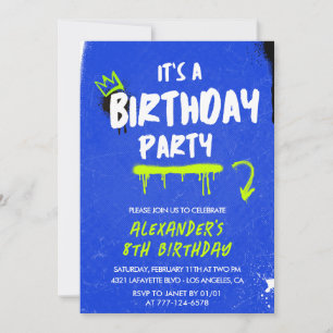 8th birthday invitations Boy Graffiti Spray paint