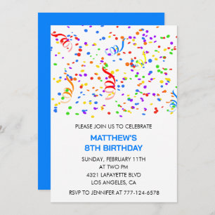 8th birthday invitations Confetti Rainbow Boy