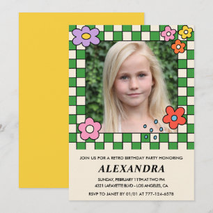 8th birthday invitations Retro Groovy Flowers