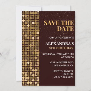 8th birthday invitations Save the date Gold