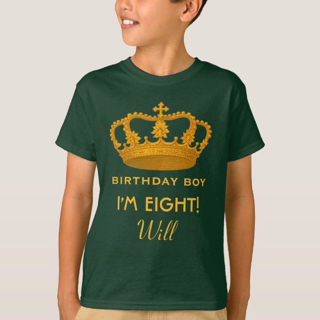 8th Birthday King Custom Name Royal Crown W17 T-Shirt (Front)