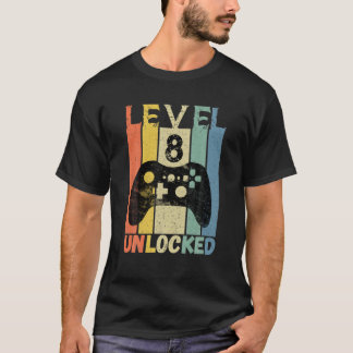 8Th Birthday Level 8 Unlocked Video Game Gamer Boy T-Shirt