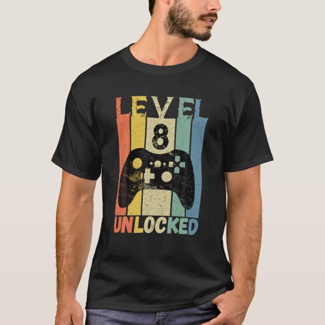 8Th Birthday Level 8 Unlocked Video Game Gamer Boy T-Shirt (Front)