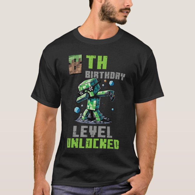 8th Birthday Level Unlocked Piel Dab 8 Bday Gamer  T-Shirt (Front)