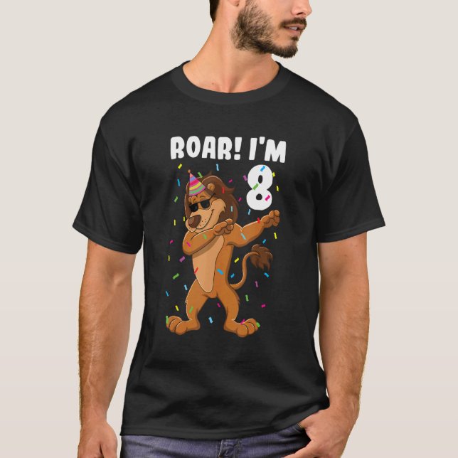 8th Birthday Lion Boy Roar I'm 8 Years T-Shirt (Front)