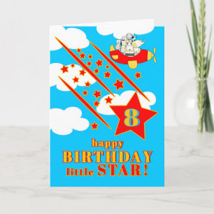 8th Birthday Little Star Cute Animals in a Plane Card
