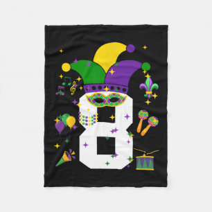 8th Birthday Mardi Gras Themed 8 Year Old Boys Kid Fleece Blanket