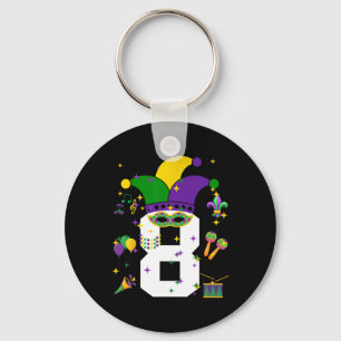 8th Birthday Mardi Gras Themed 8 Year Old Boys Kid Key Ring