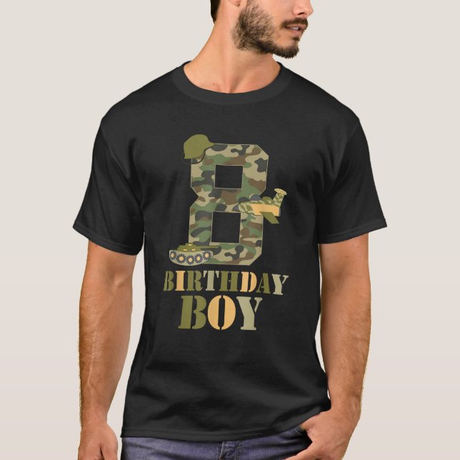 8th Birthday Military Themed Camo Boys 8 Years Old T-Shirt (Front)
