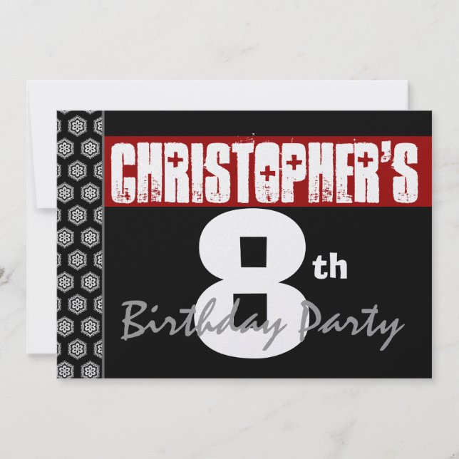 8th Birthday Modern For Him Red White Black W1931 Invitation (Front)