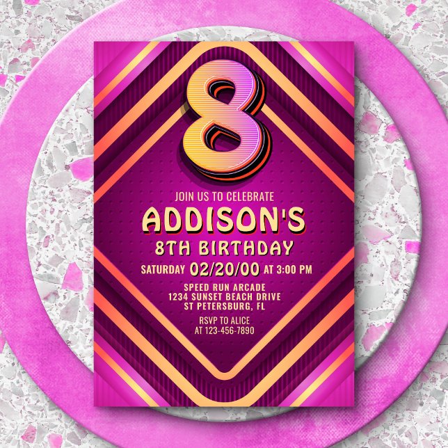 8th Birthday Neon Invitation (Creator Uploaded)
