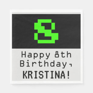 8th Birthday - Nerdy / Geeky Style "8" & Name Napkin