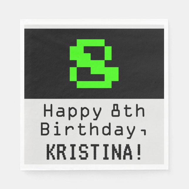 8th Birthday - Nerdy / Geeky Style "8" & Name Napkin (Front)