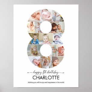 8th Birthday Number 8 Photo Collage Custom Picture Poster