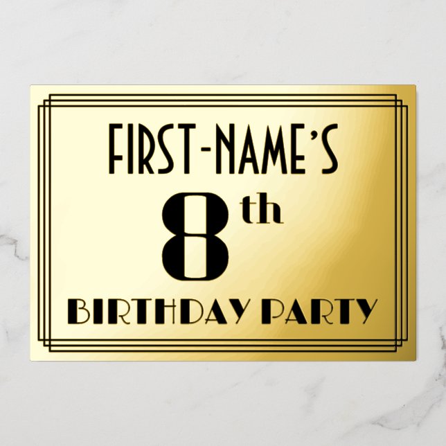 8th Birthday Party: Art Deco Look “8” and Name (Front)