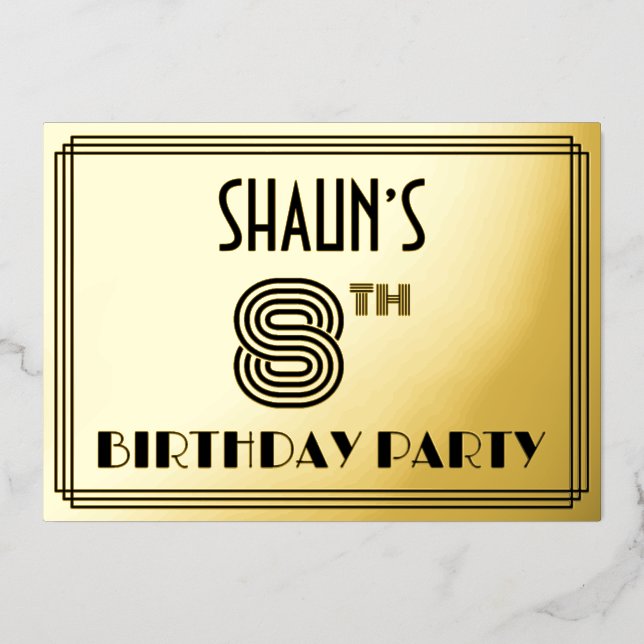 8th Birthday Party — Art Deco Style “8” & Name (Front)