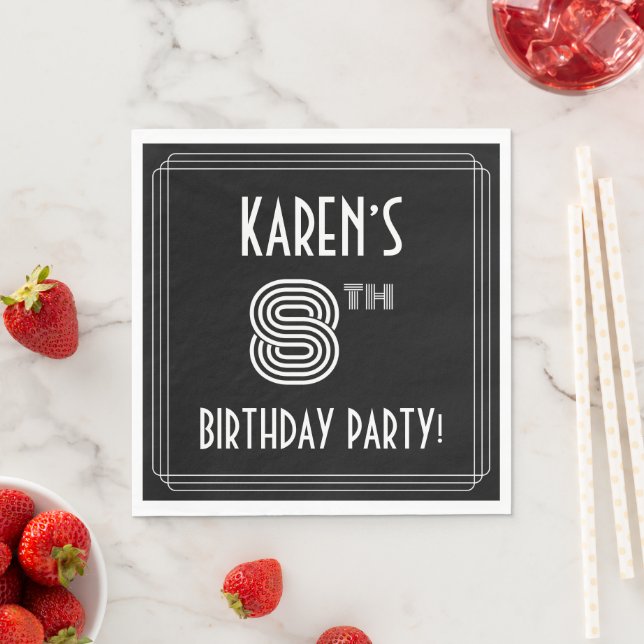 8th Birthday Party: Art Deco Style + Custom Name Napkin (Insitu)