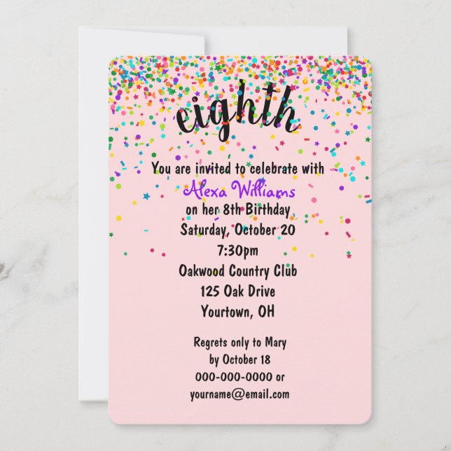 8th Birthday Party Confetti Invitation (Front)