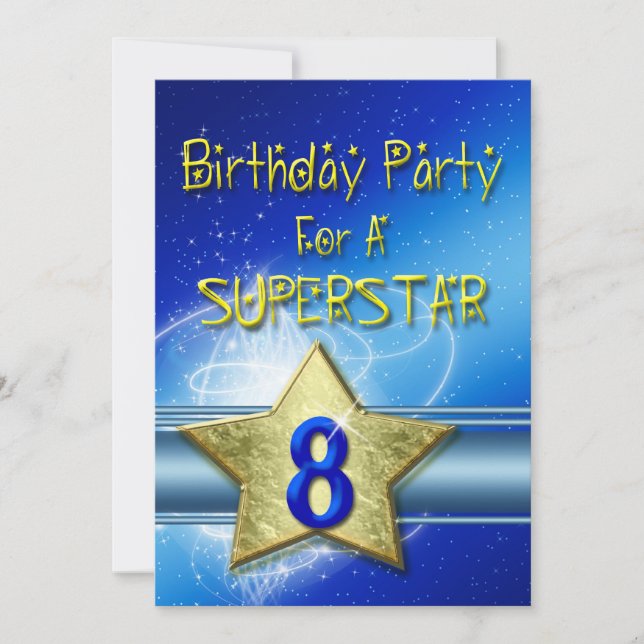 8th Birthday party Invitation for a Superstar. (Front)