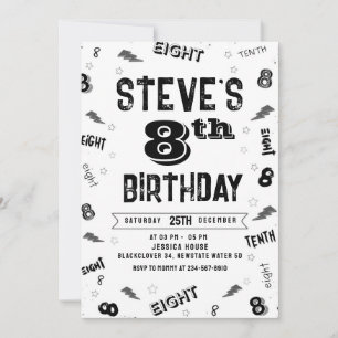 8th Birthday Party Number Invitation Template