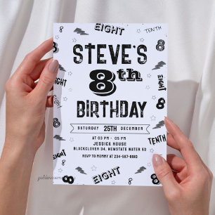 8th Birthday Party Number Invitation Template