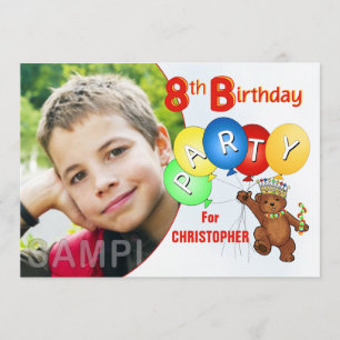 8th Birthday Party Royal Teddy Bear Invitation