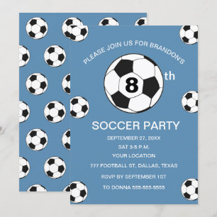 8th Birthday Party Soccer Blue Boys Sports Invitation