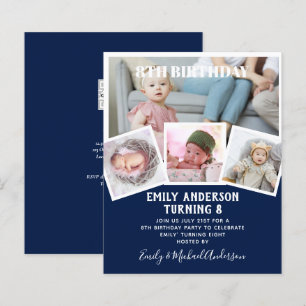 8TH Birthday Photo Collage Invite Boy Girl Mixed